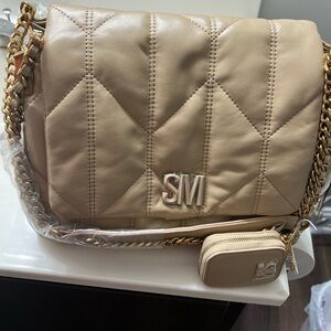 Steve Madden Tan Quilted Shoulder Bag with Chain Strap